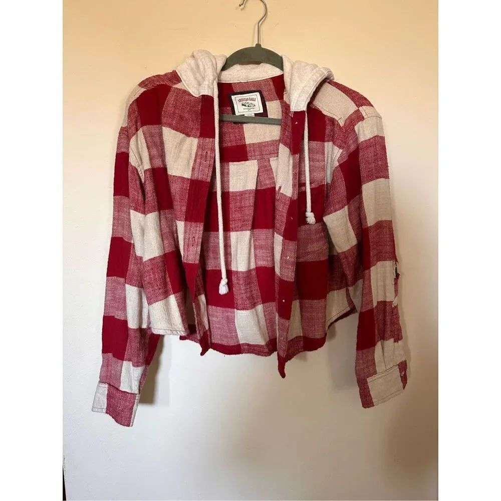 American Eagle Cropped Hooded Flannel